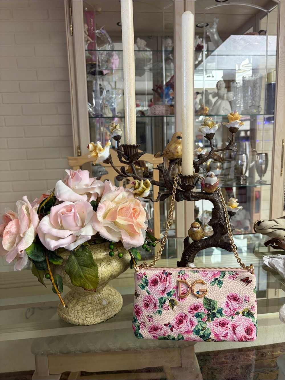 Dolce & Gabbana Pink Rose Floral Gold DG